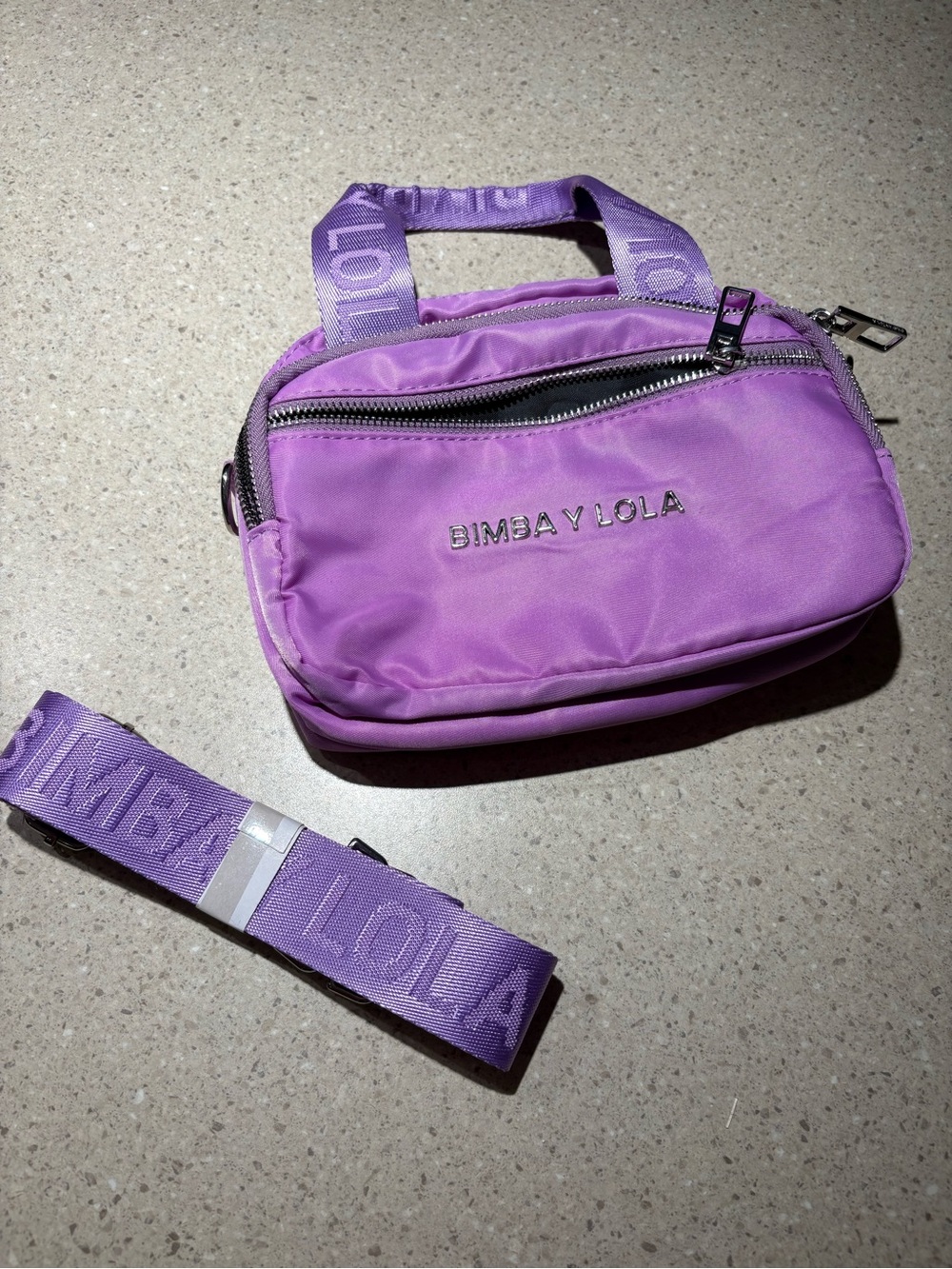 Bimba y Lola Purple Nylon Crossbody Bag with Logo Strap. Never used !!